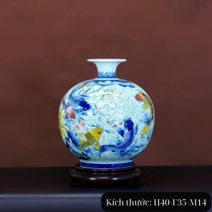 Bình Hút Lộc Cá Chép Liên Hoa Nền Gấm H35