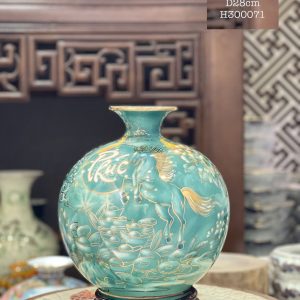 Bình Hút Lộc-Mã Nghênh Phúc Lộc Vẽ Vàng H30