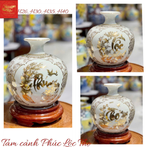 Bình Hút Lộc Phúc Lộc Thọ Vẽ Vàng Màu Trắng