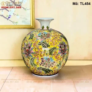 bình hút lộc Bát Tràng Hoa Dây Vẽ Vàng H35 - Mã TL454 - Ảnh 2