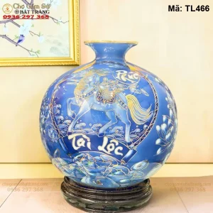 bình hút lộc Bát Tràng Mã Nghênh Phúc Lộc Vẽ Vàng H32 - Mã TL466