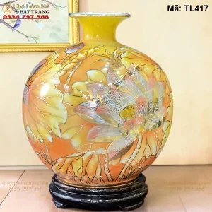 bình hút lộc Bát Tràng Sen Phú Quý Vẽ Vàng H30 - Mã TL417