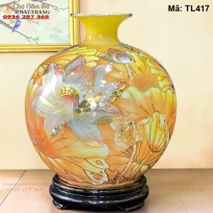 bình hút lộc Bát Tràng Sen Phú Quý Vẽ Vàng H30 - Mã TL417 - Ảnh 2