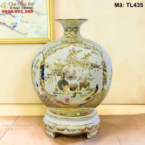 bình hút lộc Bát Tràng Tứ Cảnh Cổ Đồ Vẽ Vàng H45 - Mã TL435