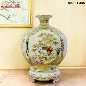 bình hút lộc Bát Tràng Tứ Cảnh Cổ Đồ Vẽ Vàng H45 - Mã TL435 - Ảnh 2