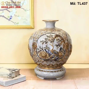 bình hút lộc Bát Tràng Tứ Cảnh Men Rạn Vẽ Vàng - Mã TL437