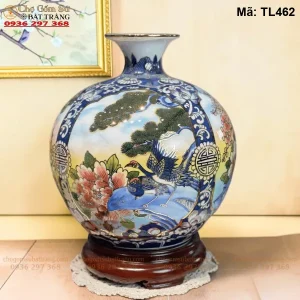 bình hút lộc Bát Tràng Tứ Cảnh Vẽ Vàng H30 - Mã TL462