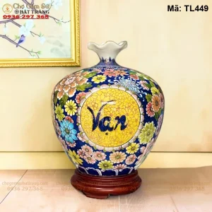 bình hút lộc Bát Tràng Vạn Sự Như Ý Vẽ Vàng H35 - Mã TL449