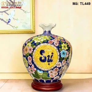 bình hút lộc Bát Tràng Vạn Sự Như Ý Vẽ Vàng H35 - Mã TL449 - Ảnh 4
