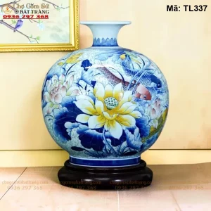 Bình Hút Lộc Cá Chép Liên Hoa Nền Gấm H35 - Mã TL337 - Ảnh 2