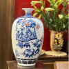Bình Hút Lộc -Cổ Đồ Nền Gấm Men Lam H50