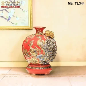 Bình Hút Lộc Công Danh Phú Quý Đỏ Đắp Nổi Vẽ Vàng - Mã TL344