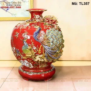Bình Hút Lộc Công Danh Phú Quý Đỏ Đắp Nổi Vẽ Vàng - Mã TL357