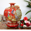Bình Hút Lộc Công Danh Phú Quý Màu Đỏ Đắp Nổi Vẽ Vàng