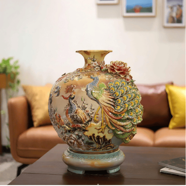 Bình Hút Lộc Công Danh Phú Quý Màu Loang Đắp Nổi Vẽ Vàng - Mẫu 1 Bình Hút Lộc Công Danh Phú Quý Màu Loang Đắp Nổi Vẽ Vàng - Mẫu 1
