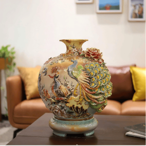 Bình Hút Lộc Công Danh Phú Quý Màu Loang Đắp Nổi Vẽ Vàng - Mẫu 1