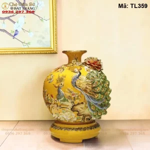 Bình Hút Lộc Công Danh Phú Quý Màu Vàng Đắp Nổi Vẽ Vàng - Mã TL359