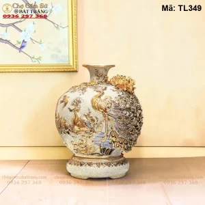 Bình Hút Lộc Công Danh Phú Quý Men Rạn Đắp Nổi Vẽ Vàng - Mã TL349