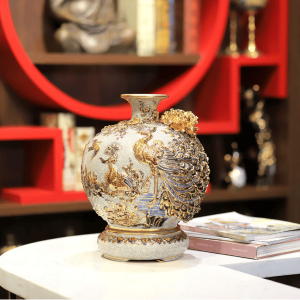 Bình Hút Lộc Công Danh Phú Quý Men Rạn Đắp Nổi Vẽ Vàng