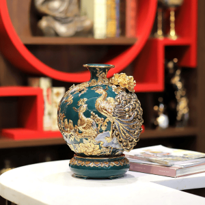Bình Hút Lộc Công Danh Phú Quý Màu Xanh Lục Bảo Đắp Nổi Vẽ Vàng