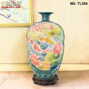 Bình Hút Lộc Dáng Cao Vẽ Sen Cá H50 - Mã TL354