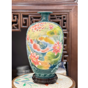 Bình Hút Lộc Dáng Cao Vẽ Sen Cá H50
