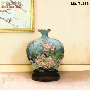 Bình Hút Lộc Hoa Sen Đắp Nổi Vẽ Vàng H30 - Mã TL369