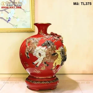 Bình Hút Lộc Mã Đáo Thành Công Đỏ Đắp Nổi Vẽ Vàng - Mã TL375