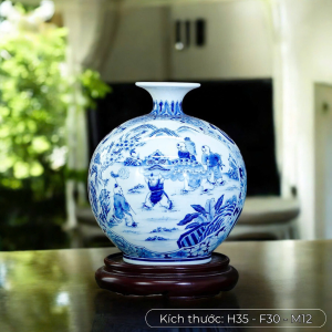 Bình Hút Lộc Tiểu Đồng Chăn Trâu Cắt Cỏ Men Lam H35