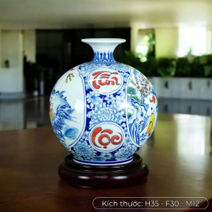 Bình Hút Lộc -Tấn Tài Tấn Lộc-Men Lam H35