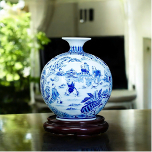 Bình Hút Lộc Tiểu Đồng Chăn Trâu Cắt Cỏ Men Lam H35