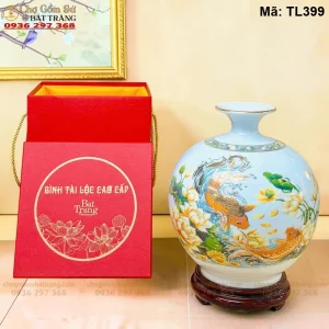 Bình Hút Lộc Nhị Cảnh Công Danh Phú Quý – Thuận Buồm Men Lam Vẽ Vàng - Mã TL399 - Ảnh 2