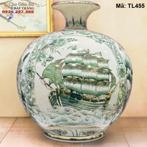 Bình Hút Lộc Nhị Cảnh Thuận Buồm Xuôi Gió Công Danh Phú Quý Men Hoàng Thổ H35 - Mã TL455 - Ảnh 2