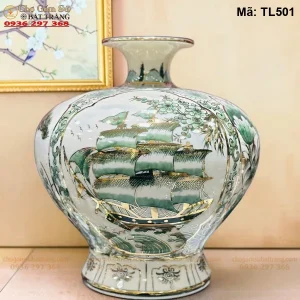 Bình Hút Lộc Nhị Cảnh Thuận Buồm Xuôi Gió Công Danh Phú Quý Men Hoàng Thổ H35 - Mã TL501
