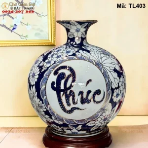 Bình Hút Lộc Phúc Lộc Men Lam Vẽ Vàng H26 - Mã TL403