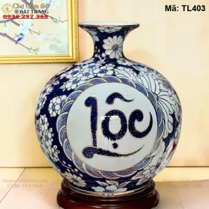 Bình Hút Lộc Phúc Lộc Men Lam Vẽ Vàng H26 - Mã TL403 - Ảnh 2
