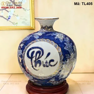 Bình Hút Lộc Phúc Lộc Thọ Men Lam Vẽ Vàng H30 - Mã TL405 - Ảnh 2