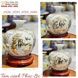 Bình Hút Lộc Phúc Lộc Thọ Vẽ Vàng Màu Trắng - Mã TL408