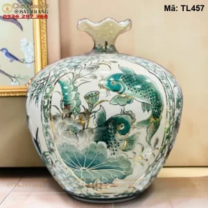 Bình Hút Lộc Sen Cá Men Hoàng Thổ H35 - Mã TL457