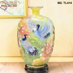 Bình Hút Lộc Sen Hạc Phú Quý Vẽ Vàng H38 - Mã TL414