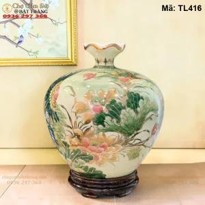 Bình Hút Lộc Sen Hạc Vẽ Vàng H35 - Mã TL416