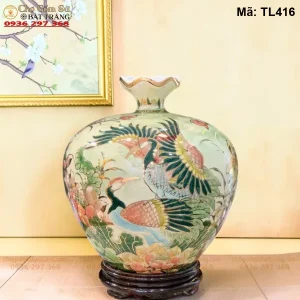Bình Hút Lộc Sen Hạc Vẽ Vàng H35 - Mã TL416 - Ảnh 2