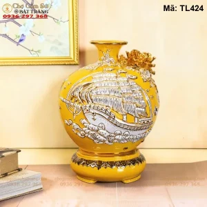 Bình Hút Lộc Thuận Buồm Xuôi Gió Vàng Đắp Nổi Vẽ Vàng - Mã TL424