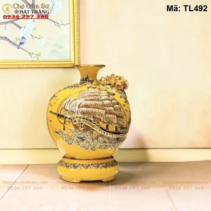 Bình Hút Lộc Thuận Buồm Xuôi Gió Vàng Đắp Nổi Vẽ Vàng - Mã TL492