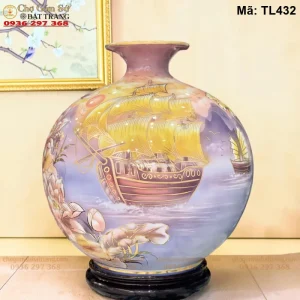 Bình Hút Lộc Thuận Buồm Xuôi Gió Vẽ Vàng Màu Tím H35 - Mã TL432