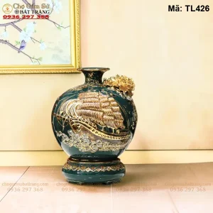 Bình Hút Lộc Thuận Buồm Xuôi Gió Xanh Lục Bảo Đắp Nổi Vẽ Vàng - Mã TL426