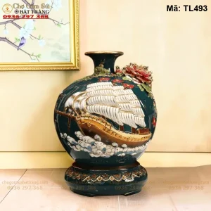 Bình Hút Lộc Thuận Buồm Xuôi Gió Xanh Lục Bảo Đắp Nổi Vẽ Vàng - Mã TL493