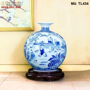 Bình Hút Lộc Tiểu Đồng Chăn Trâu Cắt Cỏ Men Lam H35 - Mã TL434