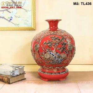 Bình Hút Lộc Tứ Cảnh Đỏ Vẽ Vàng - Mã TL436
