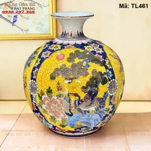 Bình Hút Lộc Tứ Cảnh Nền Gấm Vàng Vẽ Vàng H45 - Mã TL461